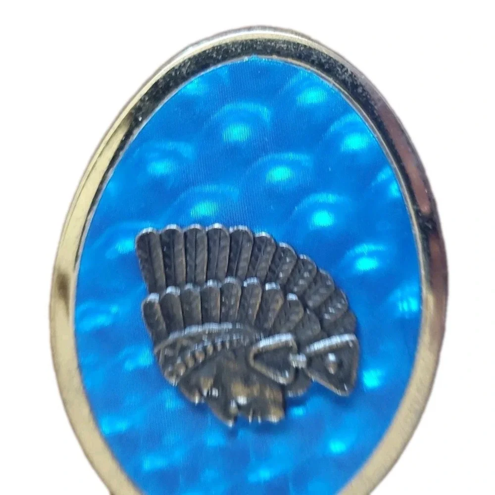 Indian Head Chief Belt Buckle Holographic Blue Silver Tone Distressed‎